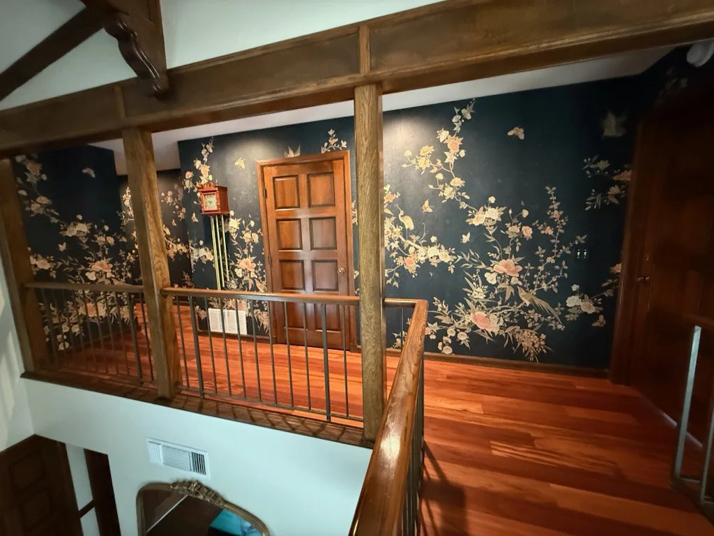 Finished wallpaper installation living room Chicago suburbs